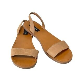 Aqua Cece Sandal Open Toe Slip On Slingback Leather Flat Tan Womens 9 Minimalist